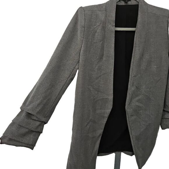 Express Herringbone Open Blazer Ruched Sleeve XS Gray Office Contemporary - Picture 3 of 5
